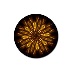 Mandala Gold Golden Fractal Rubber Coaster (Round) 