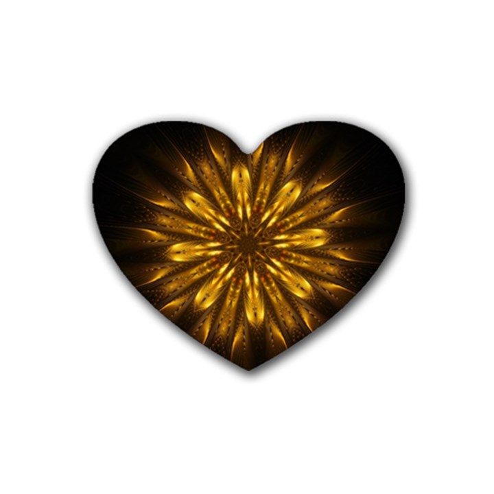 Mandala Gold Golden Fractal Rubber Coaster (Heart) 