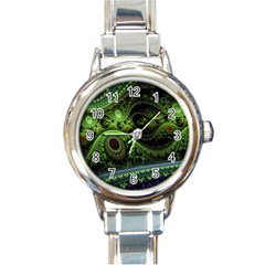 Fractal Green Gears Fantasy Round Italian Charm Watch by Wegoenart