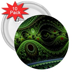 Fractal Green Gears Fantasy 3  Buttons (10 Pack)  by Wegoenart