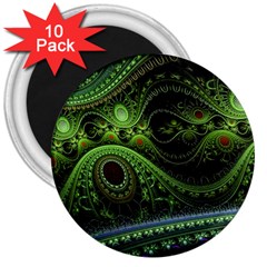 Fractal Green Gears Fantasy 3  Magnets (10 Pack)  by Wegoenart