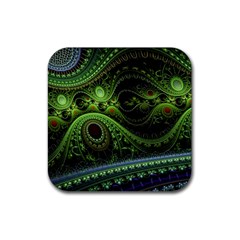 Fractal Green Gears Fantasy Rubber Coaster (square)  by Wegoenart