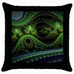 Fractal Green Gears Fantasy Throw Pillow Case (black) by Wegoenart