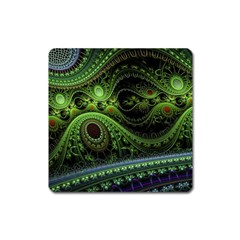 Fractal Green Gears Fantasy Square Magnet by Wegoenart