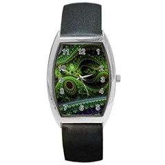 Fractal Green Gears Fantasy Barrel Style Metal Watch by Wegoenart