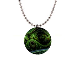 Fractal Green Gears Fantasy 1  Button Necklace by Wegoenart