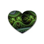 Fractal Green Gears Fantasy Rubber Coaster (Heart)  Front