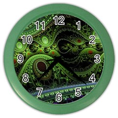 Fractal Green Gears Fantasy Color Wall Clock by Wegoenart