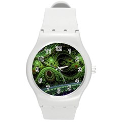 Fractal Green Gears Fantasy Round Plastic Sport Watch (m) by Wegoenart