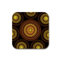 Fractal Yellow Gold Circles Rubber Square Coaster (4 Pack)  by Wegoenart