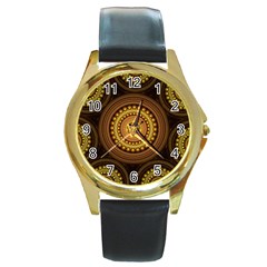 Fractal Yellow Gold Circles Round Gold Metal Watch