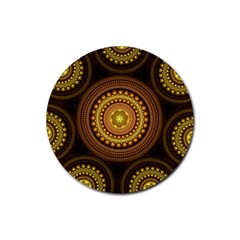 Fractal Yellow Gold Circles Rubber Round Coaster (4 Pack)  by Wegoenart