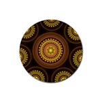 Fractal Yellow Gold Circles Rubber Round Coaster (4 pack)  Front