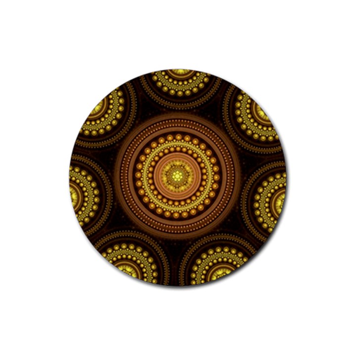 Fractal Yellow Gold Circles Rubber Round Coaster (4 pack) 