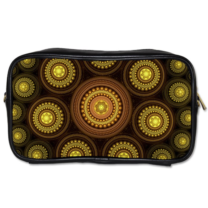 Fractal Yellow Gold Circles Toiletries Bag (Two Sides)