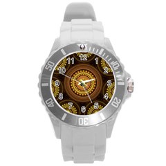 Fractal Yellow Gold Circles Round Plastic Sport Watch (l) by Wegoenart