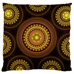 Fractal Yellow Gold Circles Large Flano Cushion Case (one Side) by Wegoenart