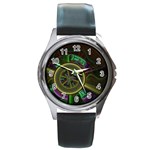 Fractal Threads Colorful Pattern Round Metal Watch Front