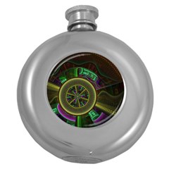 Fractal Threads Colorful Pattern Round Hip Flask (5 oz)