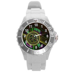 Fractal Threads Colorful Pattern Round Plastic Sport Watch (L)