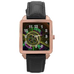 Fractal Threads Colorful Pattern Rose Gold Leather Watch 