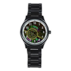 Fractal Threads Colorful Pattern Stainless Steel Round Watch