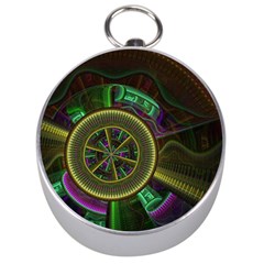 Fractal Threads Colorful Pattern Silver Compasses