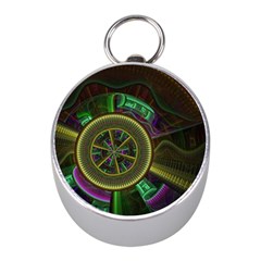 Fractal Threads Colorful Pattern Mini Silver Compasses