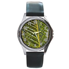 Palm Fronds Palm Palm Leaf Plant Round Metal Watch by Wegoenart