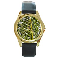 Palm Fronds Palm Palm Leaf Plant Round Gold Metal Watch