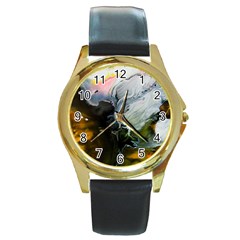 Art Abstract Painting Abstract Round Gold Metal Watch by Wegoenart