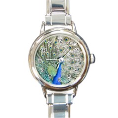 Peacock Bird Colorful Plumage Round Italian Charm Watch by Wegoenart