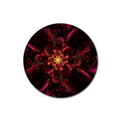 Floral Fractal Glow Flower Design Rubber Round Coaster (4 pack) 