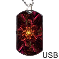 Floral Fractal Glow Flower Design Dog Tag USB Flash (One Side)