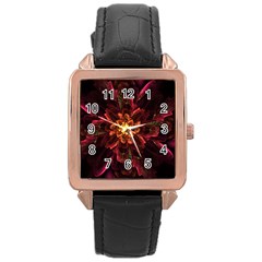 Floral Fractal Glow Flower Design Rose Gold Leather Watch 