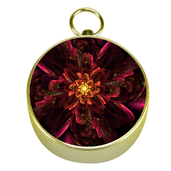 Floral Fractal Glow Flower Design Gold Compasses