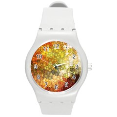 Autumn Kaleidoscope Art Pattern Round Plastic Sport Watch (M)