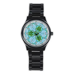 Forest Kaleidoscope Pattern Stainless Steel Round Watch by Wegoenart