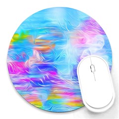 Background Drips Fluid Colorful Round Mousepads by Wegoenart