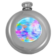 Background Drips Fluid Colorful Round Hip Flask (5 Oz) by Wegoenart