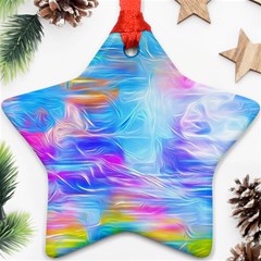 Background Drips Fluid Colorful Star Ornament (two Sides) by Wegoenart