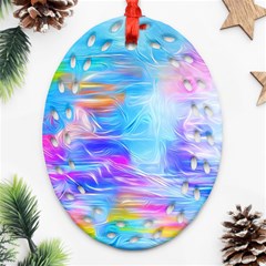 Background Drips Fluid Colorful Oval Filigree Ornament (two Sides) by Wegoenart