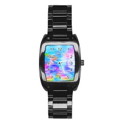 Background Drips Fluid Colorful Stainless Steel Barrel Watch by Wegoenart