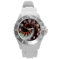 Digital Fractal Fractals Fantasy Round Plastic Sport Watch (l) by Wegoenart