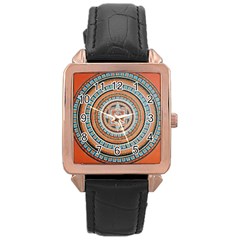 Mandala Art Painting Acrylic Rose Gold Leather Watch  by Wegoenart