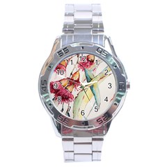 Plant Nature Flowers Foliage Stainless Steel Analogue Watch by Wegoenart