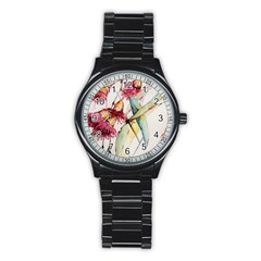 Plant Nature Flowers Foliage Stainless Steel Round Watch by Wegoenart