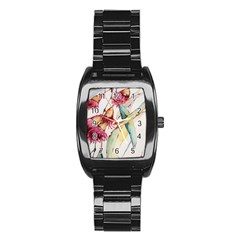 Plant Nature Flowers Foliage Stainless Steel Barrel Watch by Wegoenart