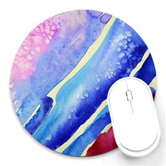 Painting Abstract Blue Pink Spots Round Mousepads by Wegoenart