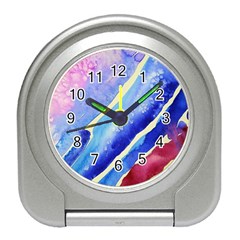 Painting Abstract Blue Pink Spots Travel Alarm Clock by Wegoenart